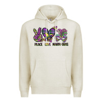 Oatmeal Heather peace love mardi gras Premium Hoodie - CowGirlArtShop