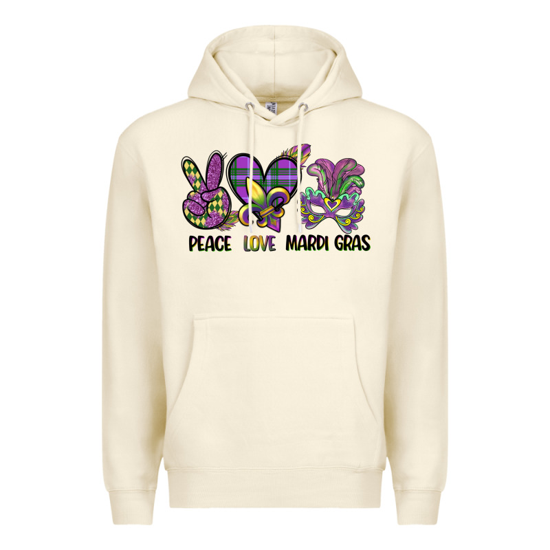 Peace Love Mardi Gras Premium Hoodie by CowGirlArtShop | Teevron