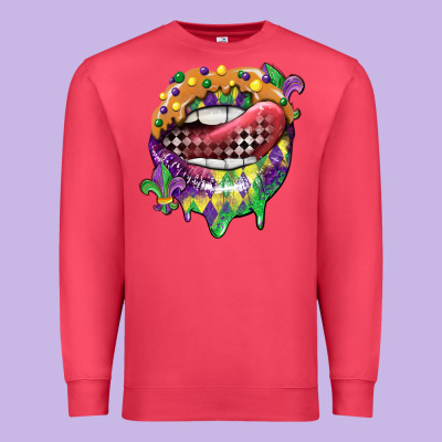 Mardi Gras Lips Premium Sweatshirt Designed By Cowgirlartshop