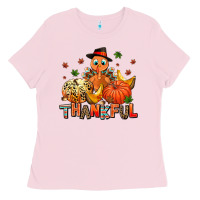 Bubblegum Pink thankful pumpkins and turkey Ladies Tee - AdoDesignShop