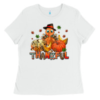 White thankful pumpkins and turkey Ladies Tee - AdoDesignShop