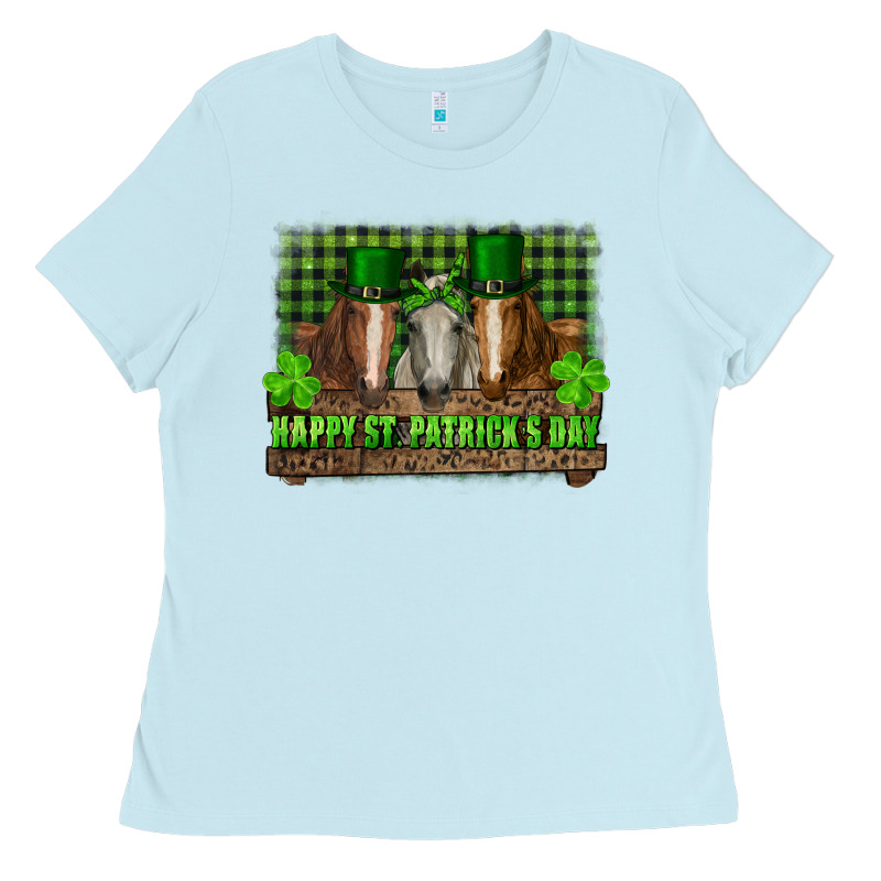 Happy St. Patrick's Day Horses With Leprechaun Hat And Bandana Ladies Tee by RanaPortraitStore | Teevron