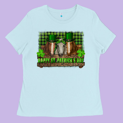 Happy St. Patrick's Day Horses With Leprechaun Hat And Bandana Ladies Tee Designed By Ranaportraitstore