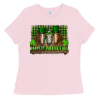 Bubblegum Pink happy st. patrick's day horses with leprechaun hat and bandana Ladies Tee - RanaPortraitStore