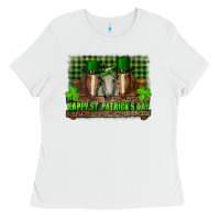 White happy st. patrick's day horses with leprechaun hat and bandana Ladies Tee - RanaPortraitStore