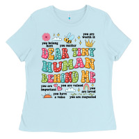 Baby Blue customized teacher dear tiny human behind me back Ladies Tee - JahusDesignShop