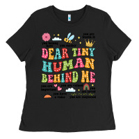 Black customized teacher dear tiny human behind me back Ladies Tee - JahusDesignShop