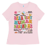 Bubblegum Pink customized teacher dear tiny human behind me back Ladies Tee - JahusDesignShop