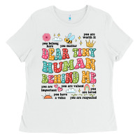 White customized teacher dear tiny human behind me back Ladies Tee - JahusDesignShop