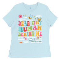 Baby Blue customized teacher dear tiny human behind me back Ladies Tee - JahusDesignShop