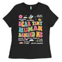 Black customized teacher dear tiny human behind me back Ladies Tee - JahusDesignShop