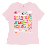 Bubblegum Pink customized teacher dear tiny human behind me back Ladies Tee - JahusDesignShop