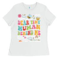 White customized teacher dear tiny human behind me back Ladies Tee - JahusDesignShop