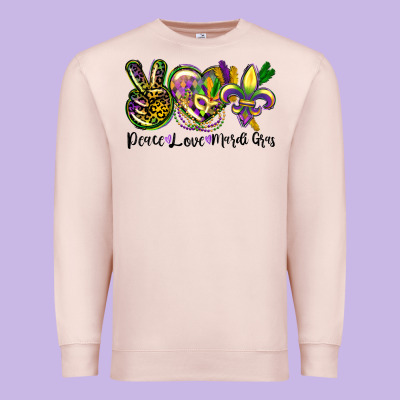 Peace Love Mardi Gras Premium Sweatshirt Designed By Cowgirlartshop