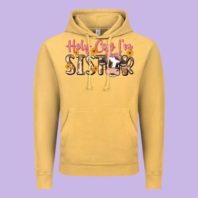Holy Cow I'm Sister Vintage Hoodie Designed By Maliassmallbusiness