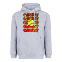 Heather Grey Game day softball lightning bolt Heavyweight Hoodie - HowdyJamesFarm