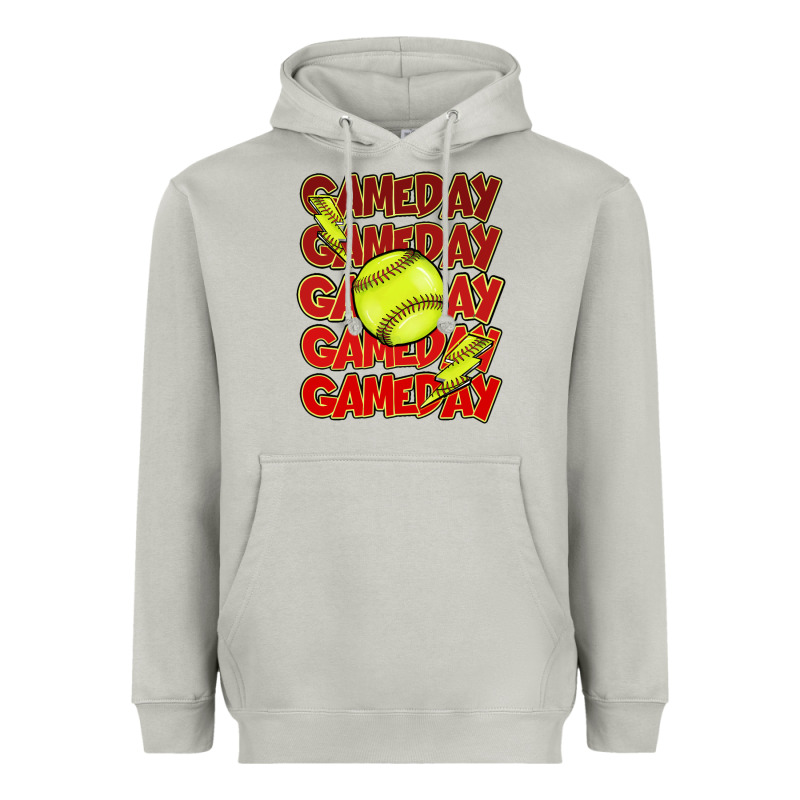 Game Day Softball Lightning Bolt Heavyweight Hoodie by HowdyJamesFarm | Teevron