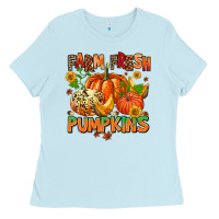 Baby Blue farm fresh pupkins Ladies Tee - AdoDesignShop