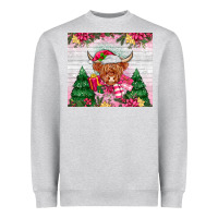 Heather Grey pink christmas cow Heavyweight Sweatshirt - MaliasSmallBusiness