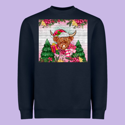 Pink Christmas Cow Heavyweight Sweatshirt Designed By Maliassmallbusiness