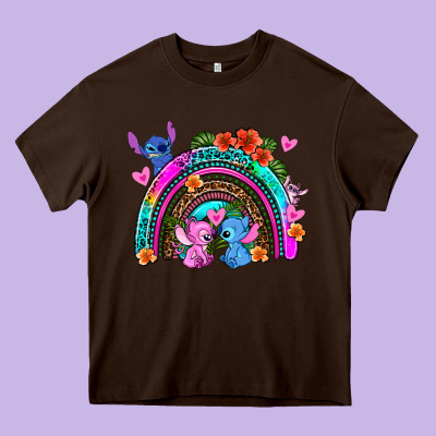 Stitch And Lilo Rainbow Heavy Core Tee Designed By Adodesignshop