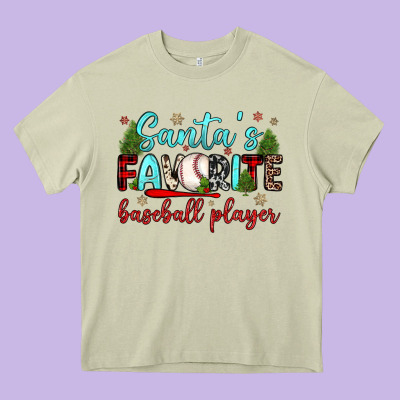 Santa S Favorite Baseball Player Heavy Core Tee Designed By Jahusdesignshop