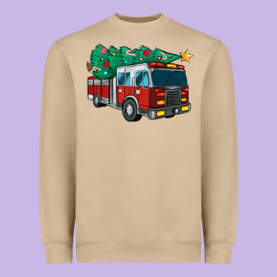 Christmas Fire Truck Heavyweight Sweatshirt Designed By Maliassmallbusiness