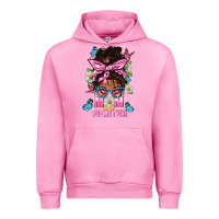 Fuchsia Pink Mom Is A Fighter And Afro Messy Bun Mom Urban Hoodie - BundleAndBundleShop
