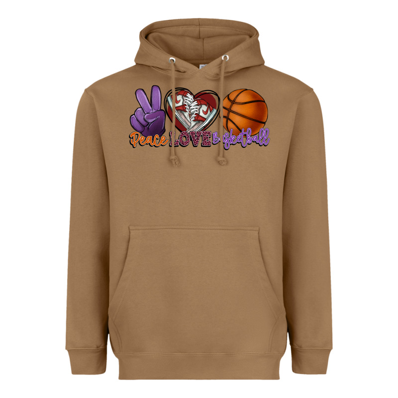 Peace Love Basketball Heavyweight Hoodie by HowdyJamesFarm | Teevron