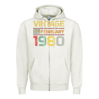 Oatmeal Heather Born in 1980 Vintage February Zipper Hoodie - Bettercallsaul