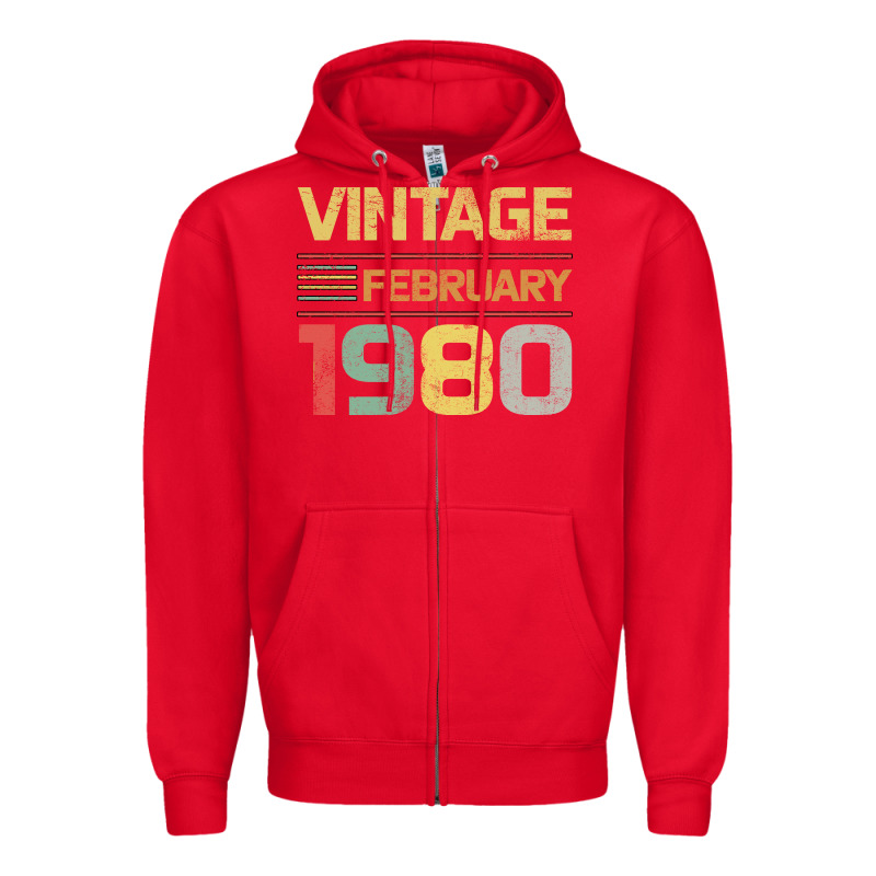 Born In 1980 Vintage February Zipper Hoodie by Bettercallsaul | Teevron