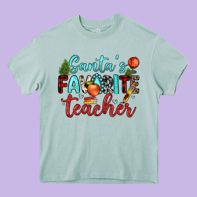 Santa S Favorite Teacher Heavy Core Tee Designed By Jahusdesignshop