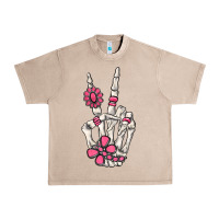 French Oak pink gemstone peace skeleton hand Urban Heavy Tee - MaliasSmallBusiness