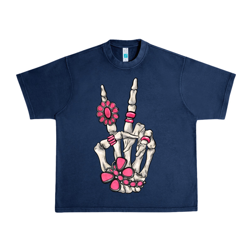 Pink Gemstone Peace Skeleton Hand Urban Heavy Tee by MaliasSmallBusiness | Teevron