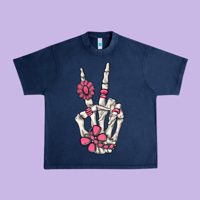 Pink Gemstone Peace Skeleton Hand Urban Heavy Tee Designed By Maliassmallbusiness