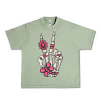 Oil Green pink gemstone peace skeleton hand Urban Heavy Tee - MaliasSmallBusiness
