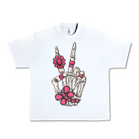 White pink gemstone peace skeleton hand Urban Heavy Tee - MaliasSmallBusiness