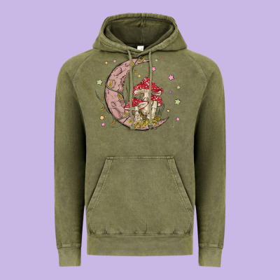 Moon And Mushrooms Vintage Hoodie Designed By Maliassmallbusiness