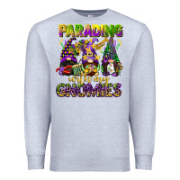 Heather Grey parading with my gnomies mardi gras Premium Sweatshirt - CowGirlArtShop