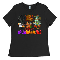 Black happy hallothanksmas trees Ladies Tee - AdoDesignShop