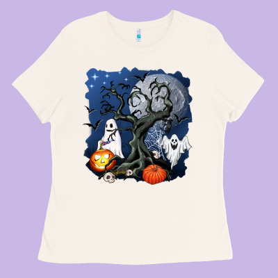Halloween Tree And Ghosts Ladies Tee Designed By Adodesignshop