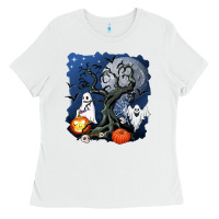 White halloween tree and ghosts Ladies Tee - AdoDesignShop
