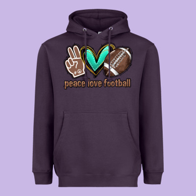 Peace Love Football Heavyweight Hoodie Designed By Howdyjamesfarm