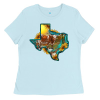 Baby Blue western texas map with longhorn bull Ladies Tee - RanaPortraitStore