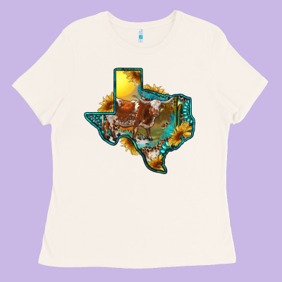 Western Texas Map With Longhorn Bull Ladies Tee Designed By Ranaportraitstore