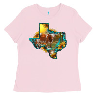 Bubblegum Pink western texas map with longhorn bull Ladies Tee - RanaPortraitStore