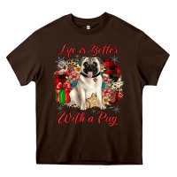 Chocolate Brown Christmas life is better with a pug Heavy Core Tee - JahusDesignShop