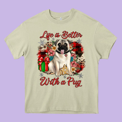 Christmas Life Is Better With A Pug Heavy Core Tee Designed By Jahusdesignshop