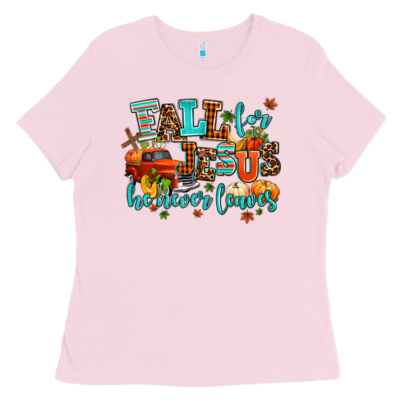 Fall For Jesus He Never Leaves Ladies Tee by AdoDesignShop | Teevron
