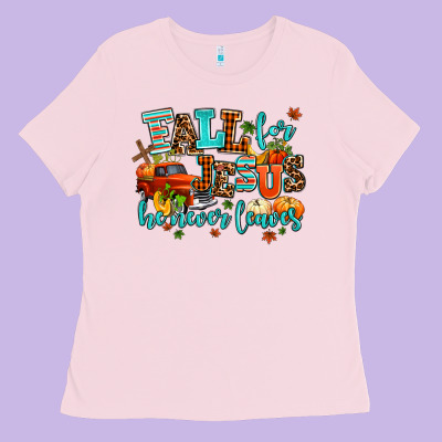 Fall For Jesus He Never Leaves Ladies Tee Designed By Adodesignshop